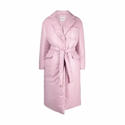 (Women) MIU MIU FW22 Pink Mid-Length Parka Coat with Solid Color and Tie Belt MS1913-11OU-F0E18