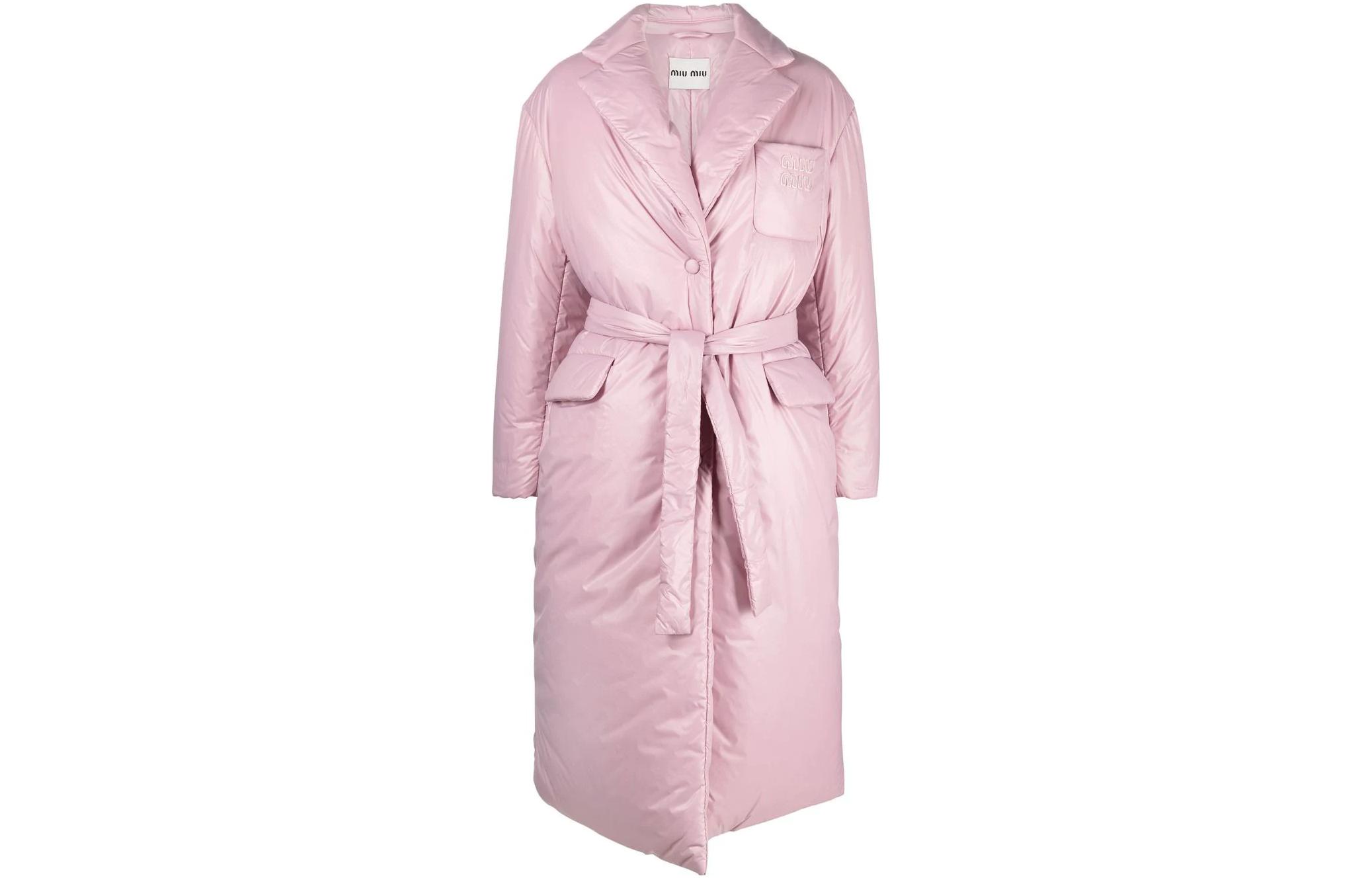 Order (Women) MIU MIU FW22  Pink Mid-Length Parka Coat with Solid Color and Tie Belt MS1913-11OU-F0E18