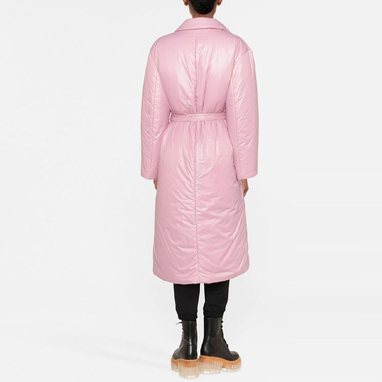 Shop (Women) MIU MIU FW22  Pink Mid-Length Parka Coat with Solid Color and Tie Belt MS1913-11OU-F0E18