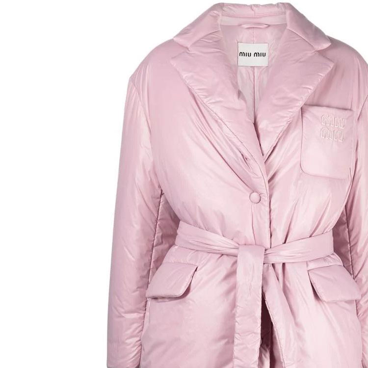 Details for (Women) MIU MIU FW22  Pink Mid-Length Parka Coat with Solid Color and Tie Belt MS1913-11OU-F0E18