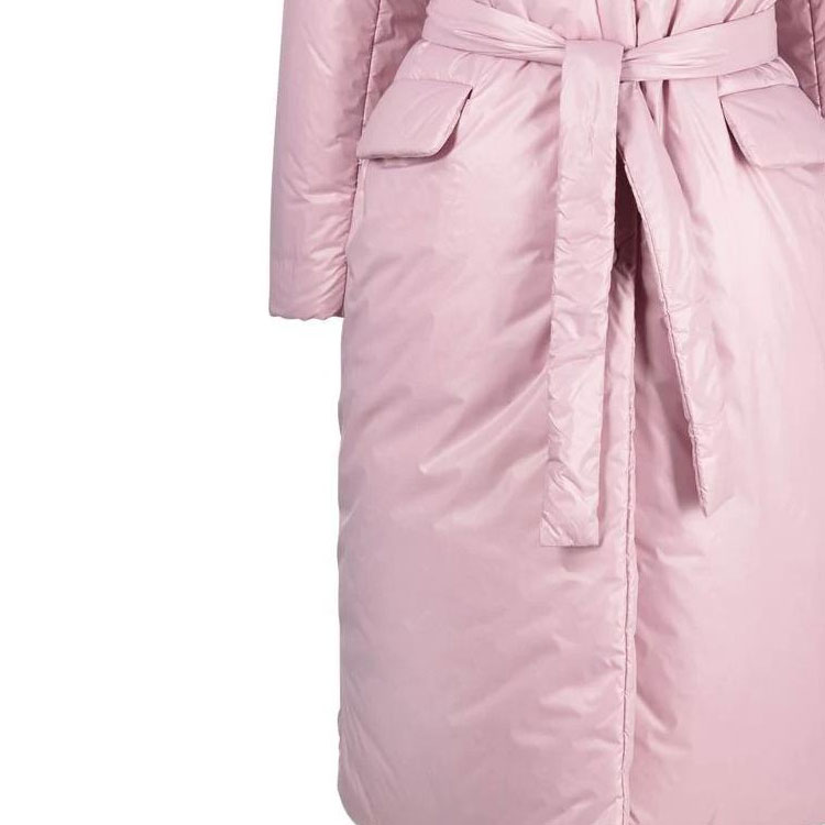 Sizing (Women) MIU MIU FW22  Pink Mid-Length Parka Coat with Solid Color and Tie Belt MS1913-11OU-F0E18