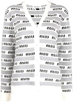 (Women) MIU MIU FW22 Striped Logo Knit Cardigan Gray Long Sleeve. MMF657-1V8X-F0031 (Women) MIU MIU FW22 Striped Logo Knit Cardigan Gray Long Sleeve. MMF657-1V8X-F0031