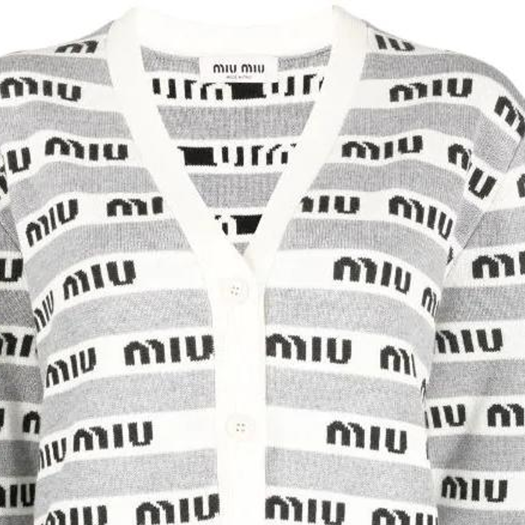 Details for (W) MIU MIU FW22 Kardigan Kelabu Lengan Panjang Berjalur Logo. MMF657-1V8X-F0031