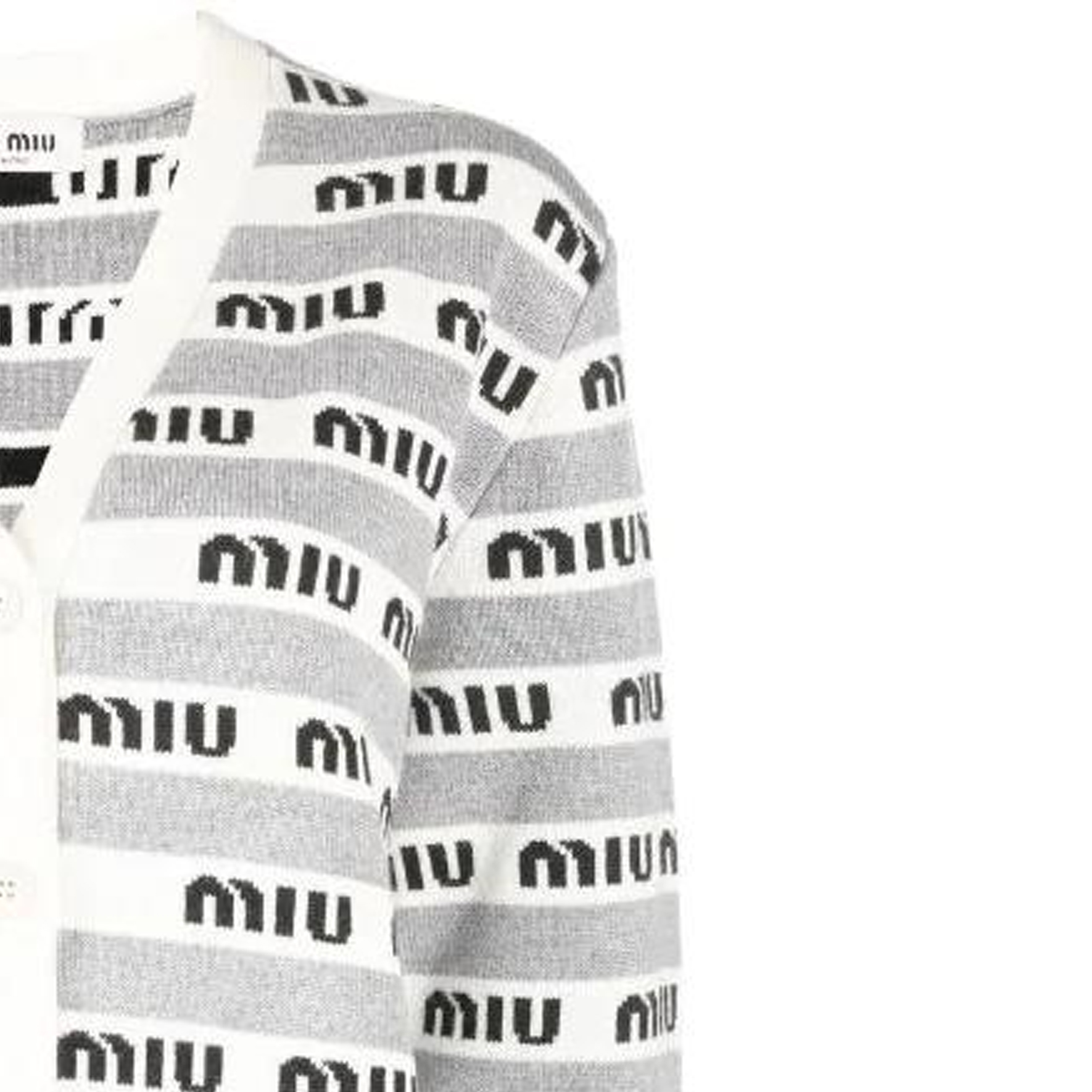 Sizing (W) MIU MIU FW22 Kardigan Kelabu Lengan Panjang Berjalur Logo. MMF657-1V8X-F0031