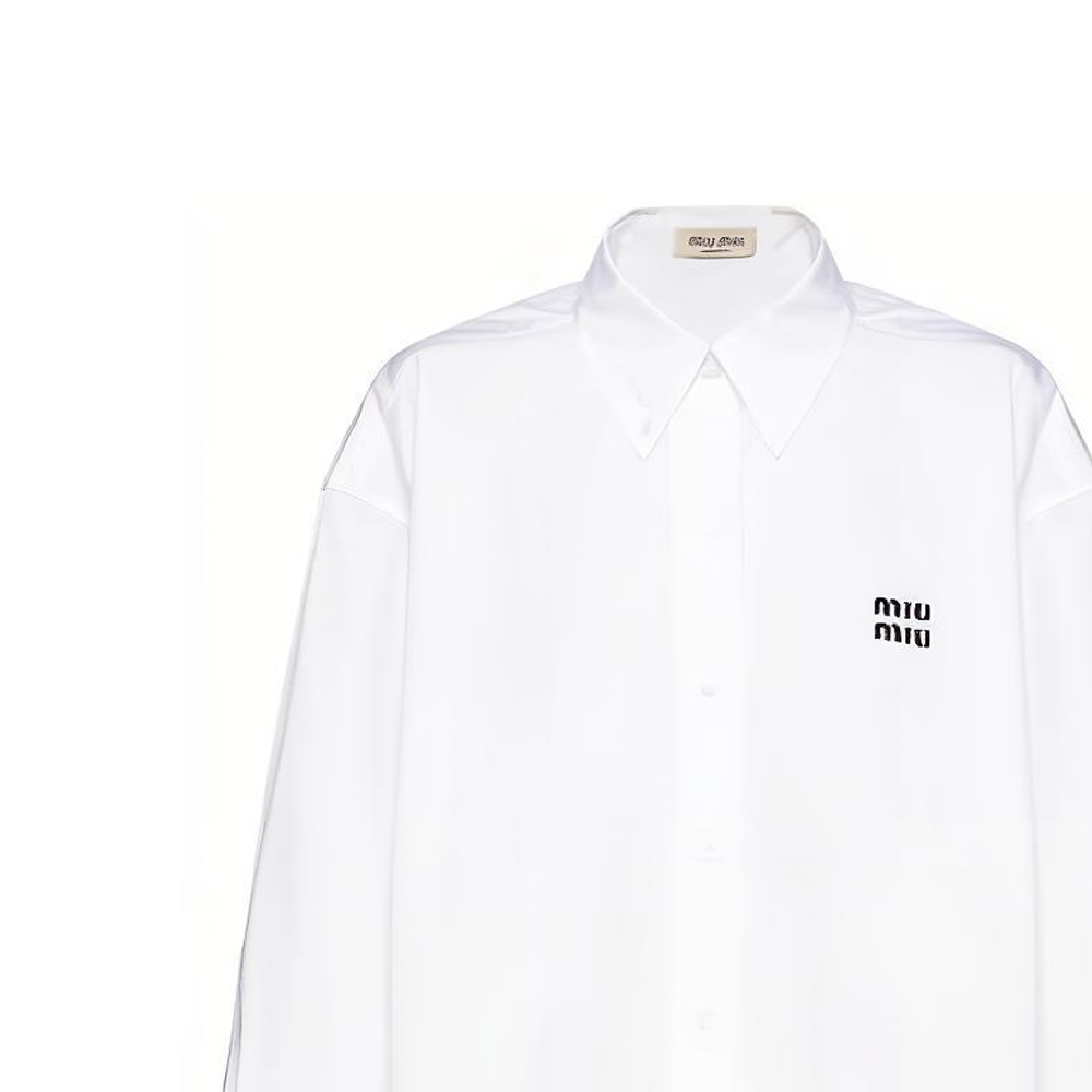 Details for (Women) MIU MIU FW22  White Cropped Long Sleeve Top with Logo Print. MK1659-10RG-F0009