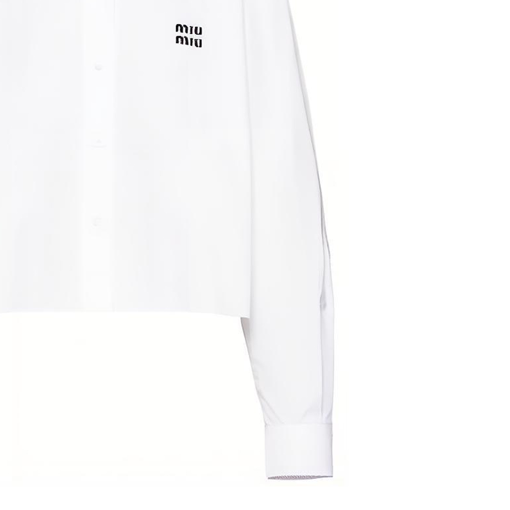 Sizing (Women) MIU MIU FW22  White Cropped Long Sleeve Top with Logo Print. MK1659-10RG-F0009