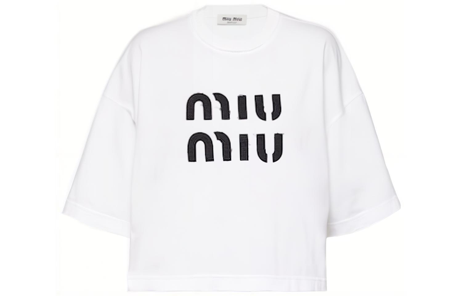 (Women) MIU MIU FW22  White Logo Print Crewneck Short Sleeve T-Shirt MJN445-12LZ-F0009