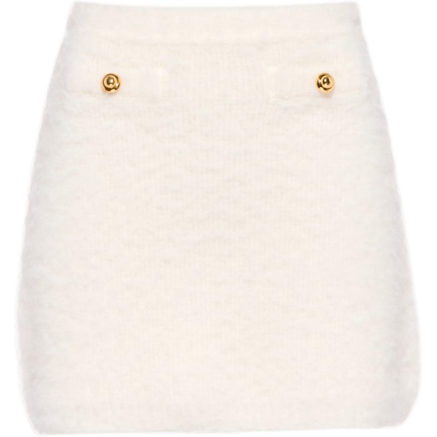 (Women) MIU MIU FW22  White Short Skirt with Metal Buttons MMG413-12KD-F0009