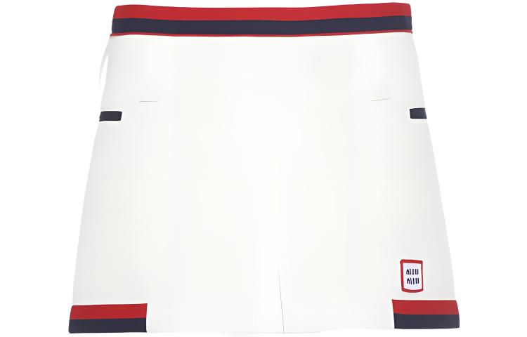 (Women) MIU MIU FW22  White Striped Knit Logo Mini Skirt. MG1874-1TQX-F0009