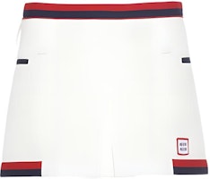 (Women) MIU MIU FW22 White Striped Knit Logo Mini Skirt. MG1874-1TQX-F0009 (Women) MIU MIU FW22 White Striped Knit Logo Mini Skirt. MG1874-1TQX-F0009