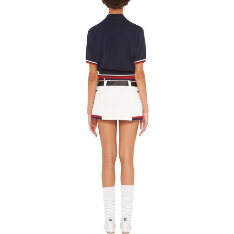 Shop (W) Falda Mini de Punto a Rayas Blanca con Logo MIU MIU FW22. MG1874-1TQX-F0009