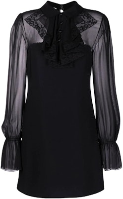 (W) MIU MIU 女士FW22黑色透视荷叶边蕾丝领长袖连衣裙 MF4657-1GAG-F0002 Order (W) MIU MIU 女士FW22黑色透视荷叶边蕾丝领长袖连衣裙 MF4657-1GAG-F0002