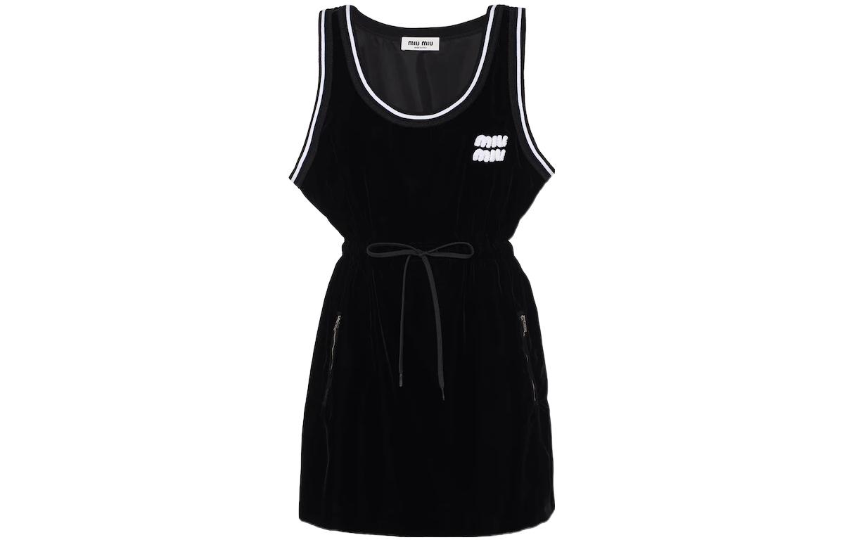 (Women) MIU MIU FW22 Contrast Striped Logo Sleeveless Dress  Black MF4778-068-F0002