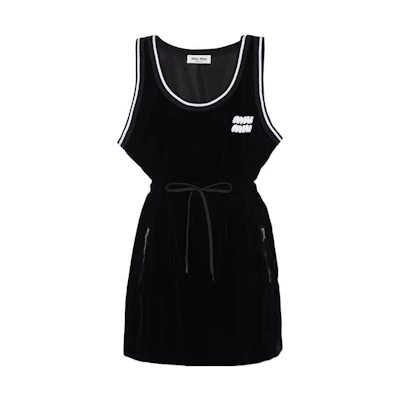(Women) MIU MIU FW22 Contrast Striped Logo Sleeveless Dress Black MF4778-068-F0002