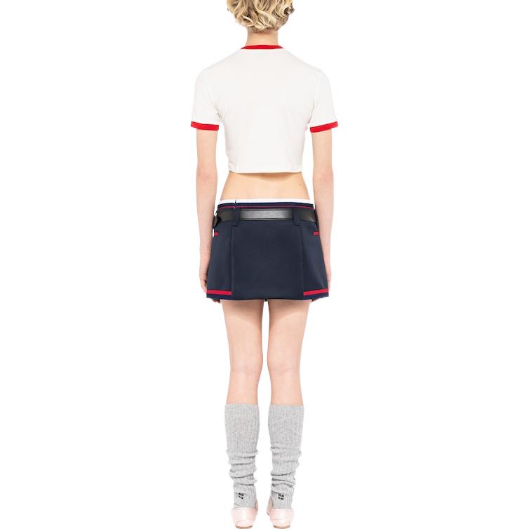 Shop (W) ミュウミュウ FW22 コントラストトリム プリント クロップド Tシャツ ホワイト レディース MJN427-115I-F0304