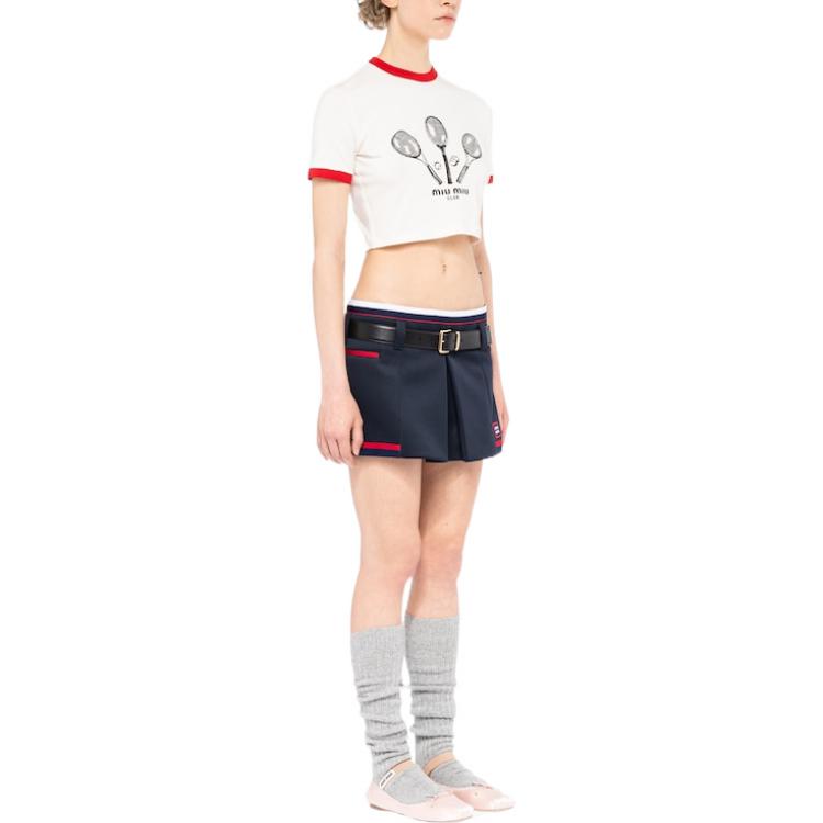 Purchase (W) ミュウミュウ FW22 コントラストトリム プリント クロップド Tシャツ ホワイト レディース MJN427-115I-F0304