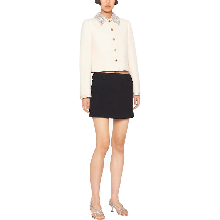 (Women) MIU MIU FW22 Crystal-Embellished Collar Single-Breasted Jacket Beige Women’s MH1799-11D0-F0304 圖 3