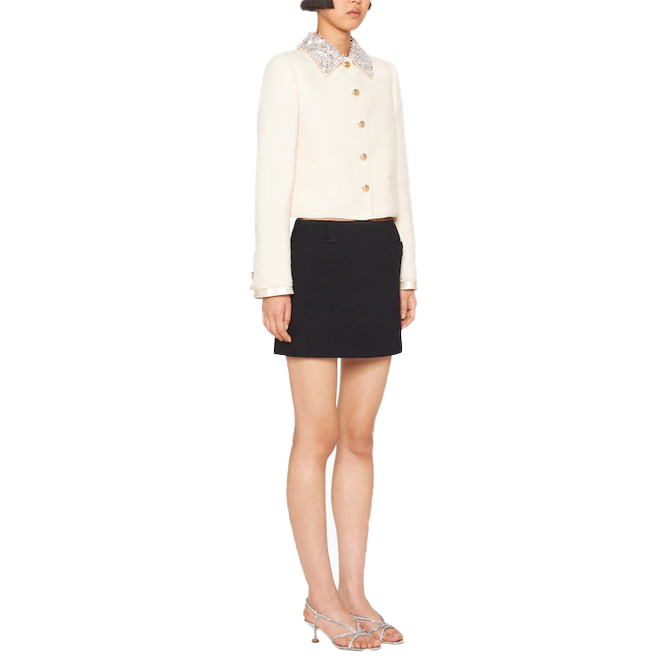 (Women) MIU MIU FW22 Crystal-Embellished Collar Single-Breasted Jacket Beige Women’s MH1799-11D0-F0304 圖 5