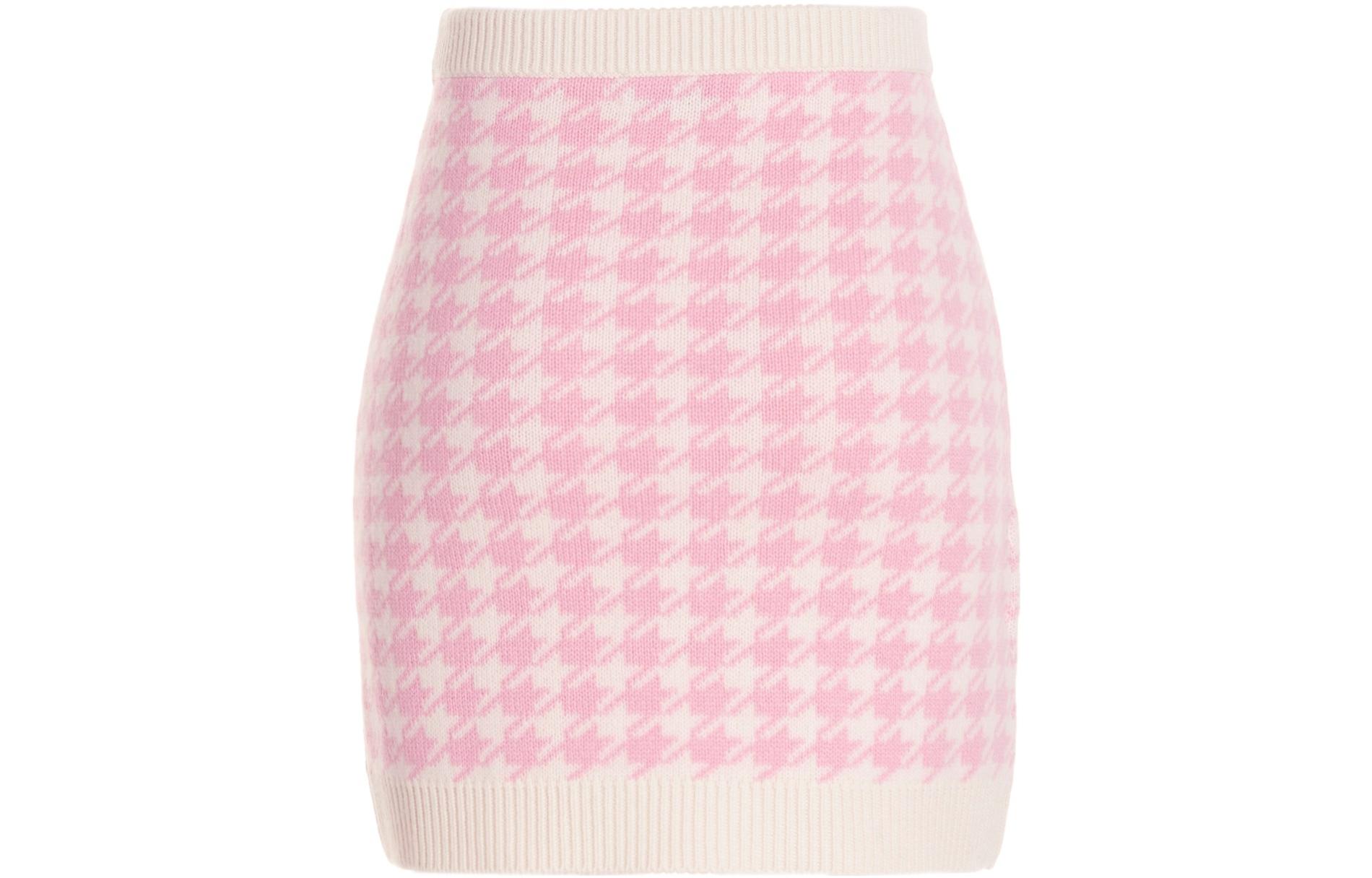 Lookbook (W) MIU MIU 秋冬款女装绣标千鸟格粉色迷你裙. MMG397-11UX-F0AY1