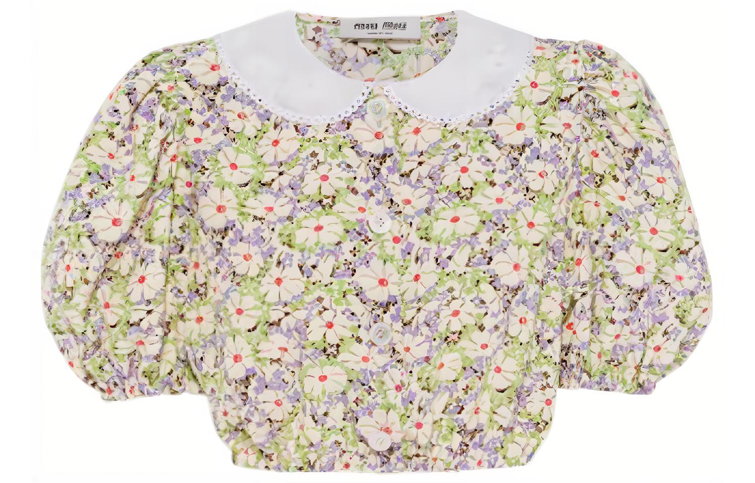 (Women) MIU MIU FW22 Floral Print Short Sleeve Cropped Sun Protection Shirt Women. MT1770-11DY-F0J5L