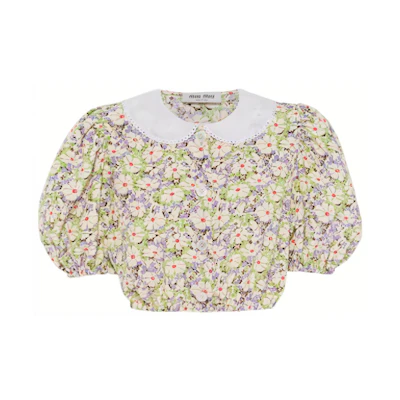 (Women) MIU MIU FW22 Floral Print Short Sleeve Cropped Sun Protection Shirt Women. MT1770-11DY-F0J5L