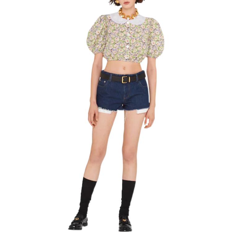 Lookbook (W) MIU MIU FW22 Blaus Pendek Bercorak Bunga Wanita dengan Perlindungan Matahari. MT1770-11DY-F0J5L