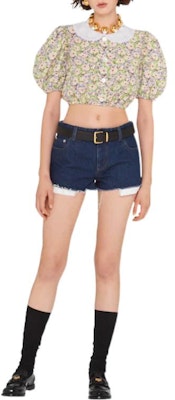 (W) MIU MIU FW22 Blaus Pendek Bercorak Bunga Wanita dengan Perlindungan Matahari. MT1770-11DY-F0J5L Lookbook (W) MIU MIU FW22 Blaus Pendek Bercorak Bunga Wanita dengan Perlindungan Matahari. MT1770-11DY-F0J5L