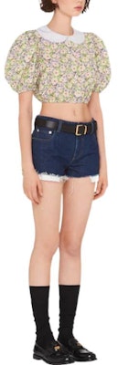 (W) MIU MIU FW22 Blaus Pendek Bercorak Bunga Wanita dengan Perlindungan Matahari. MT1770-11DY-F0J5L Shop (W) MIU MIU FW22 Blaus Pendek Bercorak Bunga Wanita dengan Perlindungan Matahari. MT1770-11DY-F0J5L