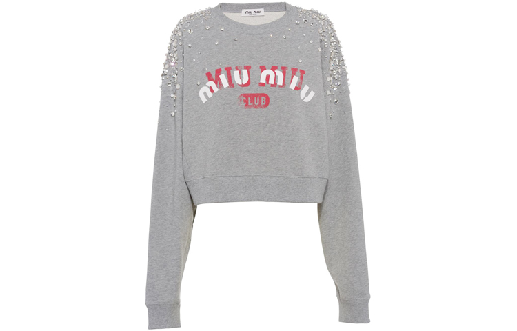 Order (W) Sudadera Corta con Logo de Cuentas Miu Miu FW22 - Gris MJL883-11Q8-F0031