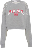 Order (W) Miu Miu FW22 徽標珠飾短版圓領長袖上衣 - 灰色 MJL883-11Q8-F0031