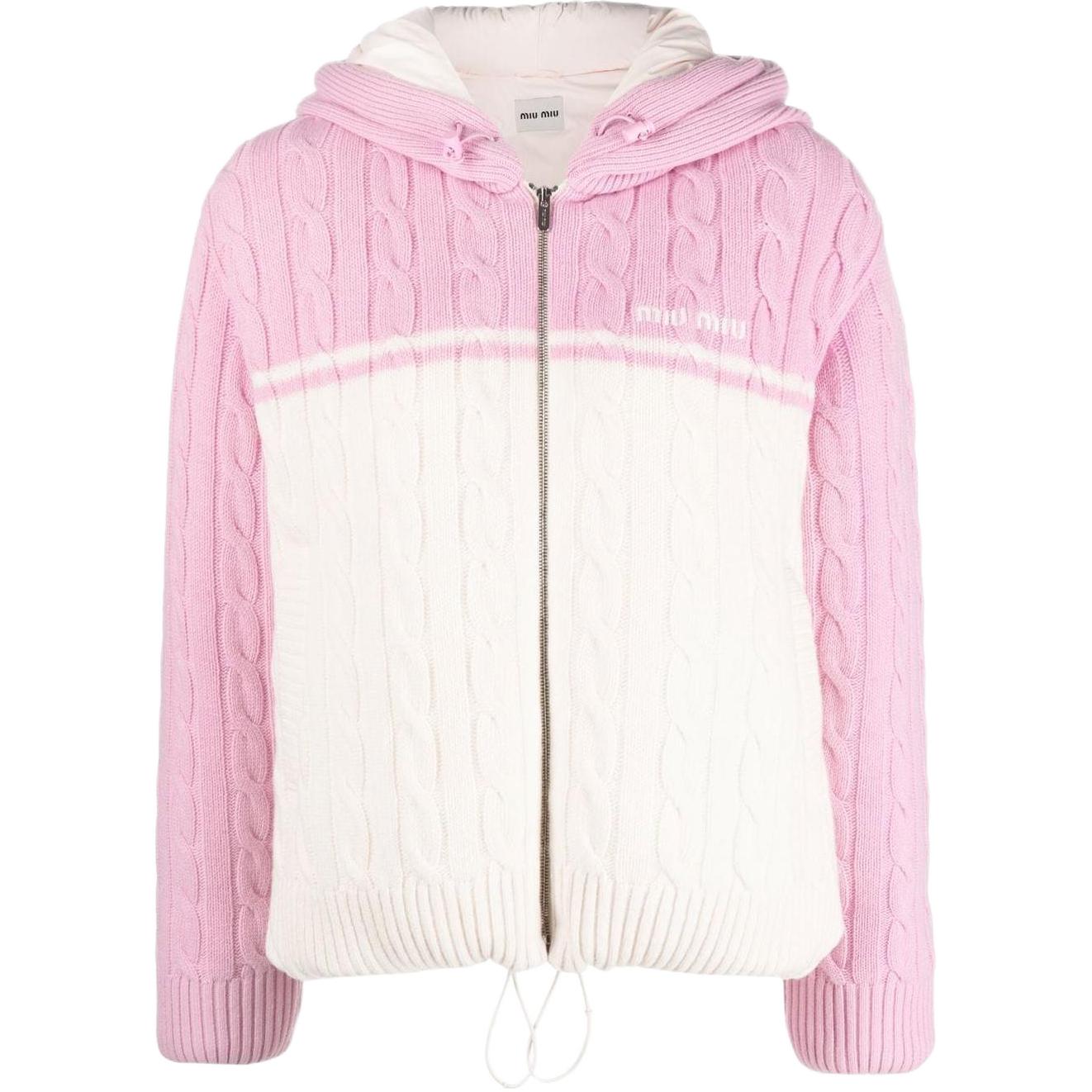 (Women) MIU MIU FW22 Logo Embroidered Contrast Knit Down Jacket Pink . ML86011GP-F0UJ2