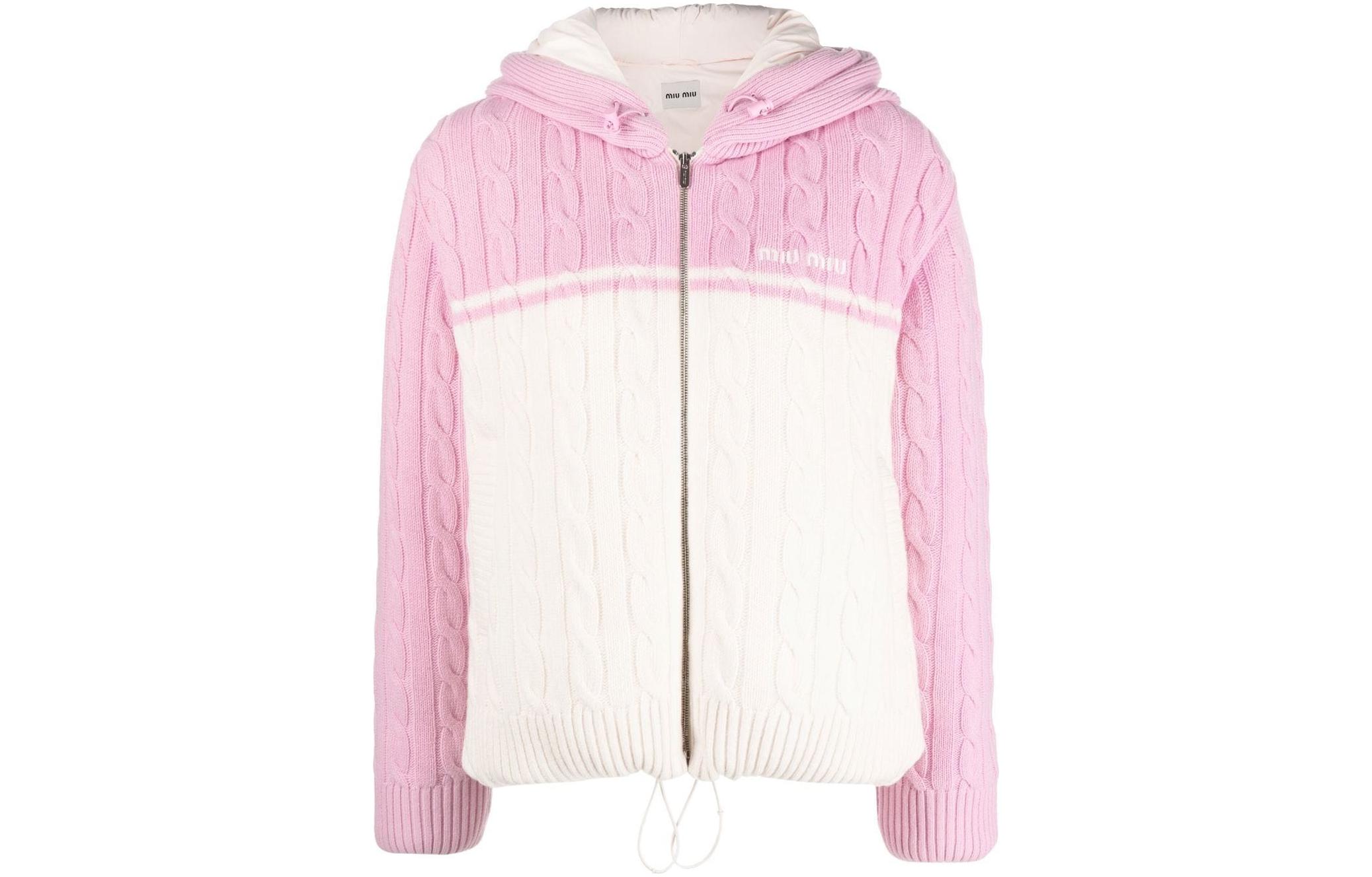(Women) MIU MIU FW22 Logo Embroidered Contrast Knit Down Jacket Pink . ML86011GP-F0UJ2 圖 2