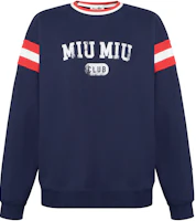 (Women) Miu Miu FW22 Logo Print Navy Blue Long-Sleeve Sweatshirt MJL870-11MO-F0008 (Women) Miu Miu FW22 Logo Print Navy Blue Long-Sleeve Sweatshirt MJL870-11MO-F0008