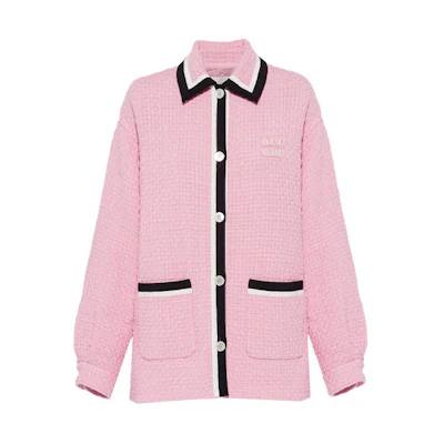 (Women) MIU MIU FW22 Pink Striped Letter Collar Long Sleeve Jacket for Women. ML853-11D1-F0028