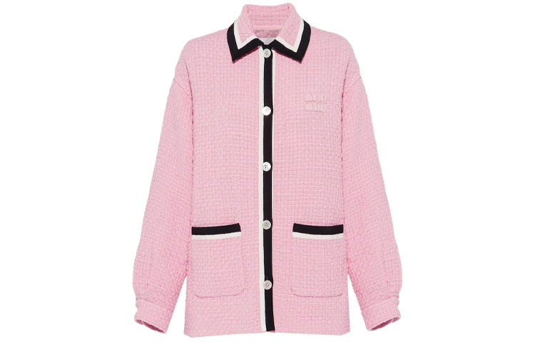 (Women) MIU MIU FW22 Pink Striped Letter Collar Long Sleeve Jacket for Women. ML853-11D1-F0028 圖 2
