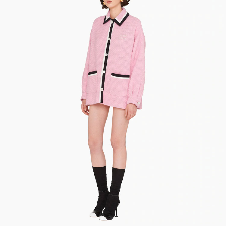 (Women) MIU MIU FW22 Pink Striped Letter Collar Long Sleeve Jacket for Women. ML853-11D1-F0028 圖 3
