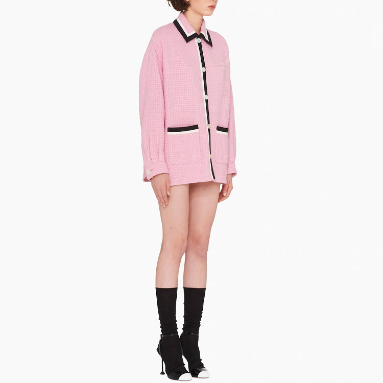 (Women) MIU MIU FW22 Pink Striped Letter Collar Long Sleeve Jacket for Women. ML853-11D1-F0028 圖 5
