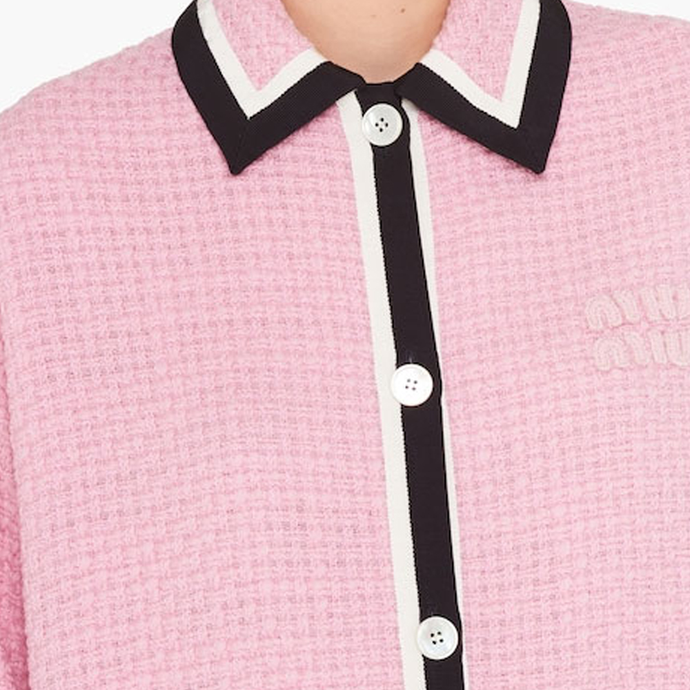 (Women) MIU MIU FW22 Pink Striped Letter Collar Long Sleeve Jacket for Women. ML853-11D1-F0028 圖 6