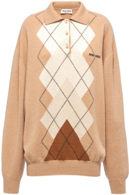 (Women) MIU MIU FW22 Plaid Knit Pullover Sweater Cashmere Brown MML684-112O-F0040 Buy (Women) MIU MIU FW22 Plaid Knit Pullover Sweater Cashmere Brown MML684-112O-F0040