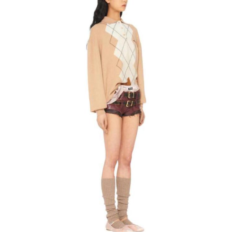 Purchase (Women) MIU MIU FW22 Plaid Knit Pullover Sweater  Cashmere Brown MML684-112O-F0040