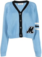 (Women) MIU MIU FW22 Sky Blue V-Neck Colorblock Wool Knit Sweater. MMF64311SI-F0013 (Women) MIU MIU FW22 Sky Blue V-Neck Colorblock Wool Knit Sweater. MMF64311SI-F0013