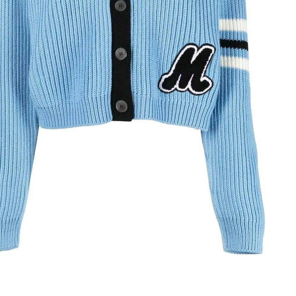 Sizing (W) MIU MIU 2022秋冬天蓝色V领拼色羊毛针织衫 MMF64311SI-F0013