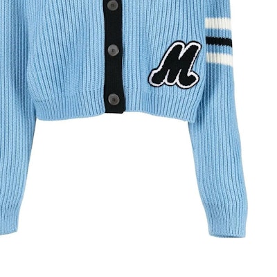 (W) MIU MIU 2022秋冬天蓝色V领拼色羊毛针织衫 MMF64311SI-F0013 Sizing (W) MIU MIU 2022秋冬天蓝色V领拼色羊毛针织衫 MMF64311SI-F0013