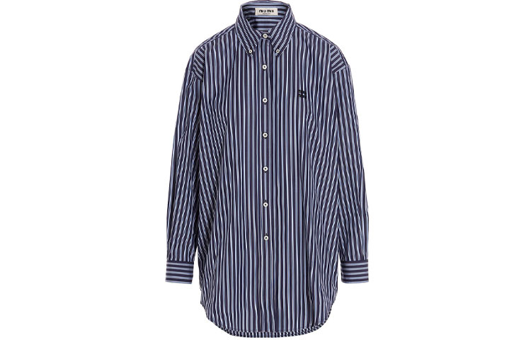(Women) MIU MIU FW22 Striped Single-Breasted Long-Sleeve Sunscreen Shirt Women Blue MK1626-11O0-F0008