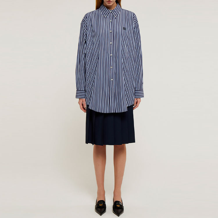 Lookbook (W) MIU MIU Baju Pelindung Matahari Biru Bergaris Lengan Panjang Wanita FW22 MK1626-11O0-F0008
