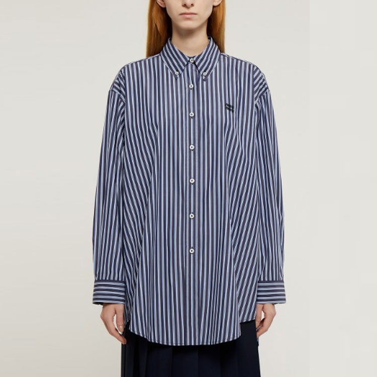 Shop (W) MIU MIU Baju Pelindung Matahari Biru Bergaris Lengan Panjang Wanita FW22 MK1626-11O0-F0008