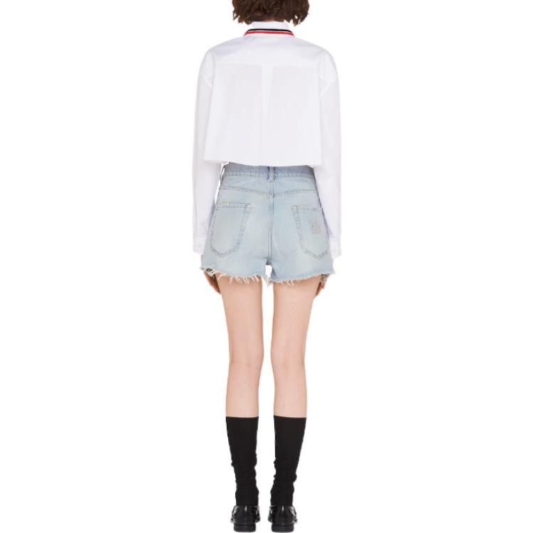 Shop (W) Shorts de Denim Lavado MIU MIU FW22 con Bolsillos Laterales Azul Mujer. GWP439-11D8-F0076