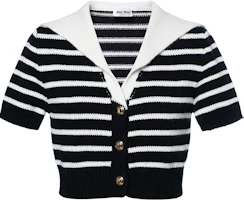 (Women) MIU MIU FW23 Black Color-Block Striped Knit Short-Sleeve Shirt MMF863-12BD-F0889-S-OOO (Women) MIU MIU FW23 Black Color-Block Striped Knit Short-Sleeve Shirt MMF863-12BD-F0889-S-OOO