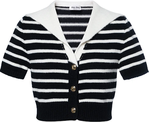 (W) MIU MIU FW23 黑色撞色條紋針織短袖上衣 MMF863-12BD-F0889-S-OOO Buy (W) MIU MIU FW23 黑色撞色條紋針織短袖上衣 MMF863-12BD-F0889-S-OOO