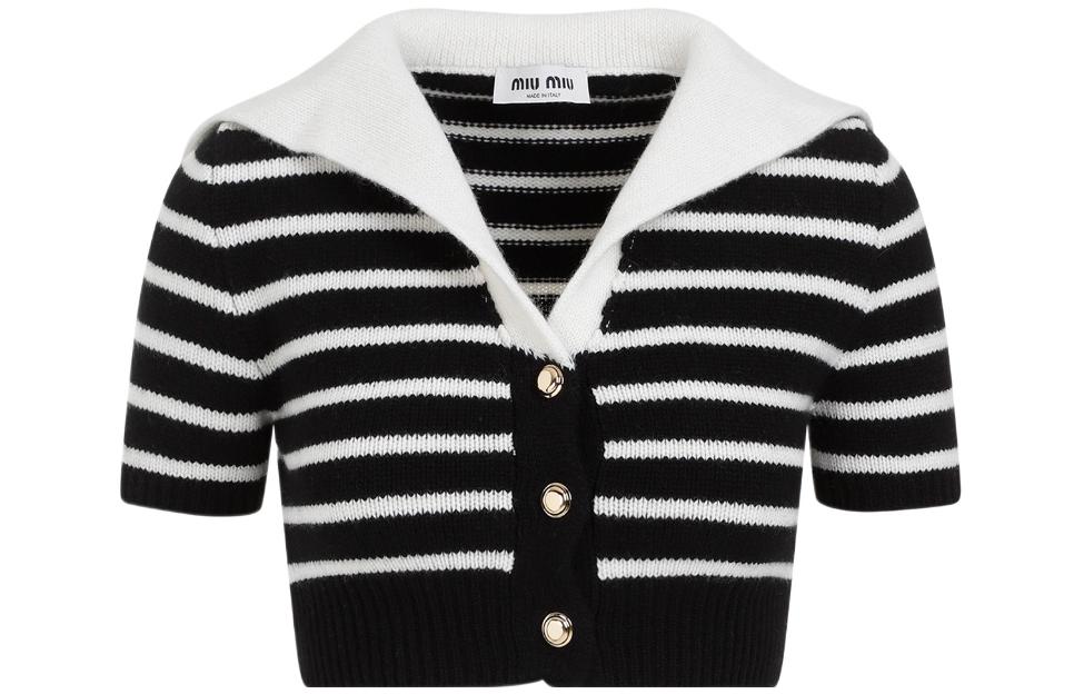 Order (W) MIU MIU FW23 黑色撞色條紋針織短袖上衣 MMF863-12BD-F0889-S-OOO